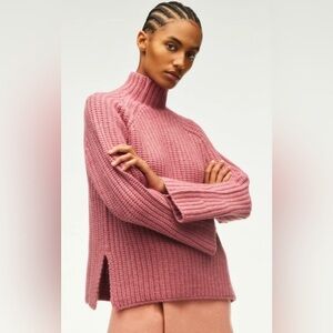 Zara Oversize Wool Blend Mock Neck Chunky Knit Sweater Pink Mauve Size Large